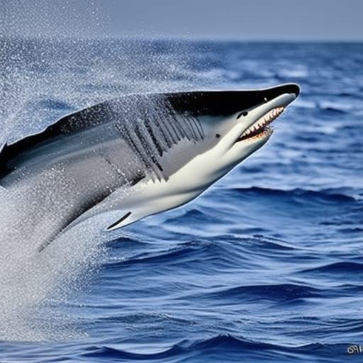 Epic Shark Chase in Open Ocean: Detailed Matte Painting