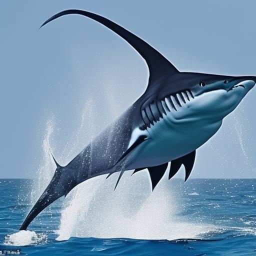Shark Chasing Sailfish in Open Ocean: Fantasy Art