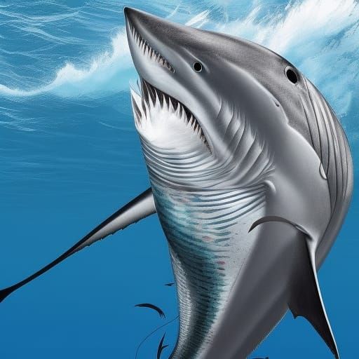 Giant Shark Chasing Sailfish in Open Ocean