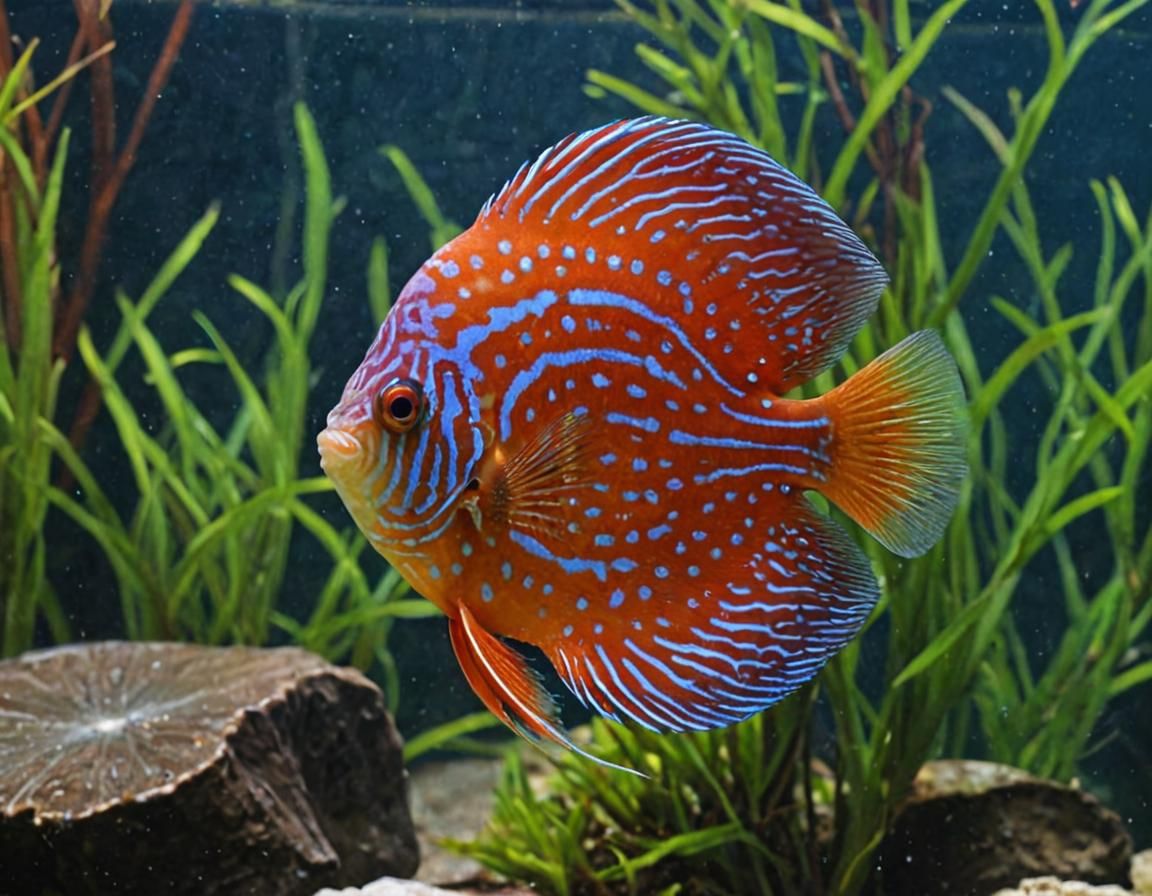 Colorful Discus Fish Displaying Vibrant Patterns