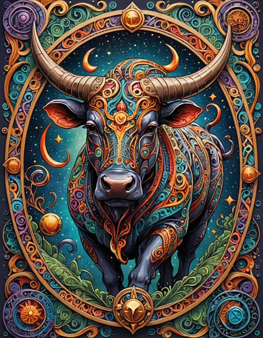 Colorful 3D Taurus Zodiac Symbol in Comic Book Style