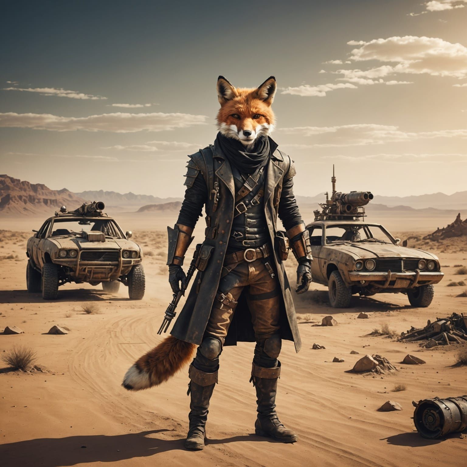 Steampunk Fox in a Mad Max Wasteland