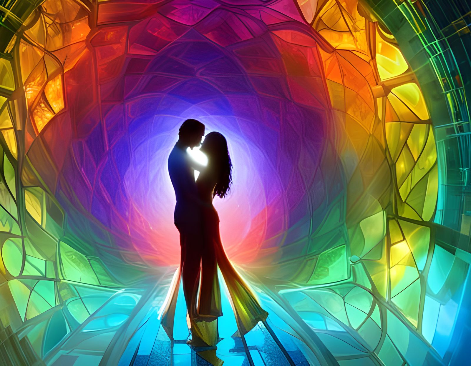 Love Symbols in Sparkling Stained Glass