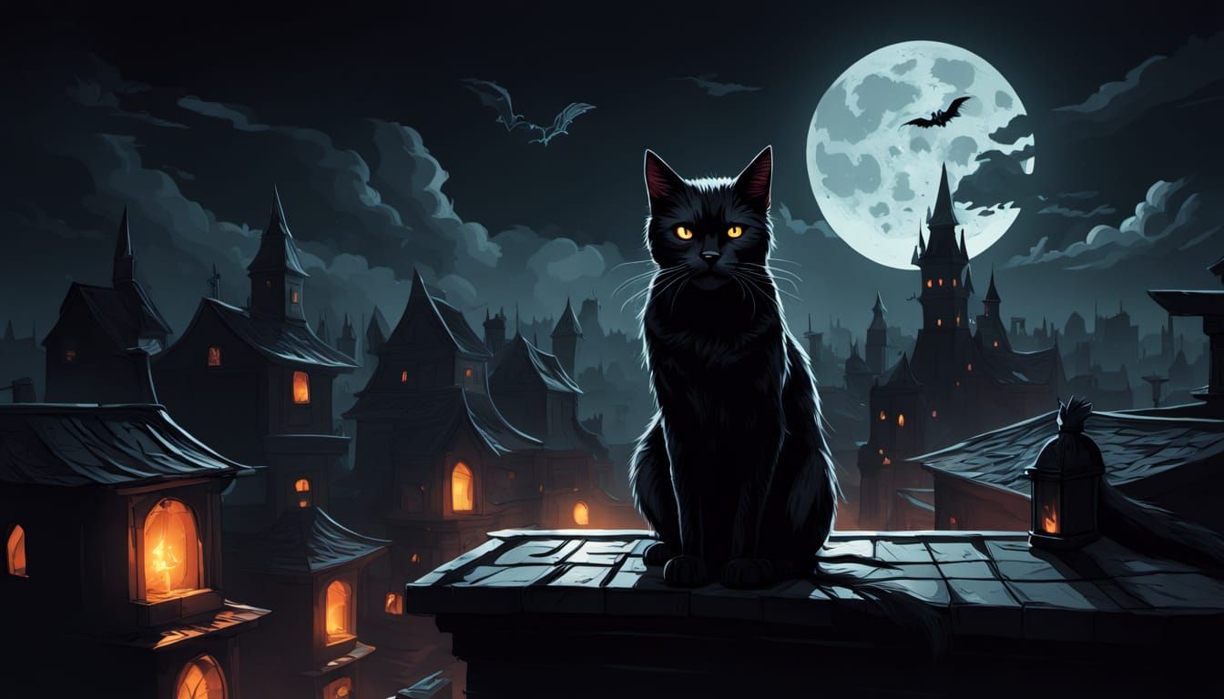 Child Cat Costume on Rooftop in Comic Style