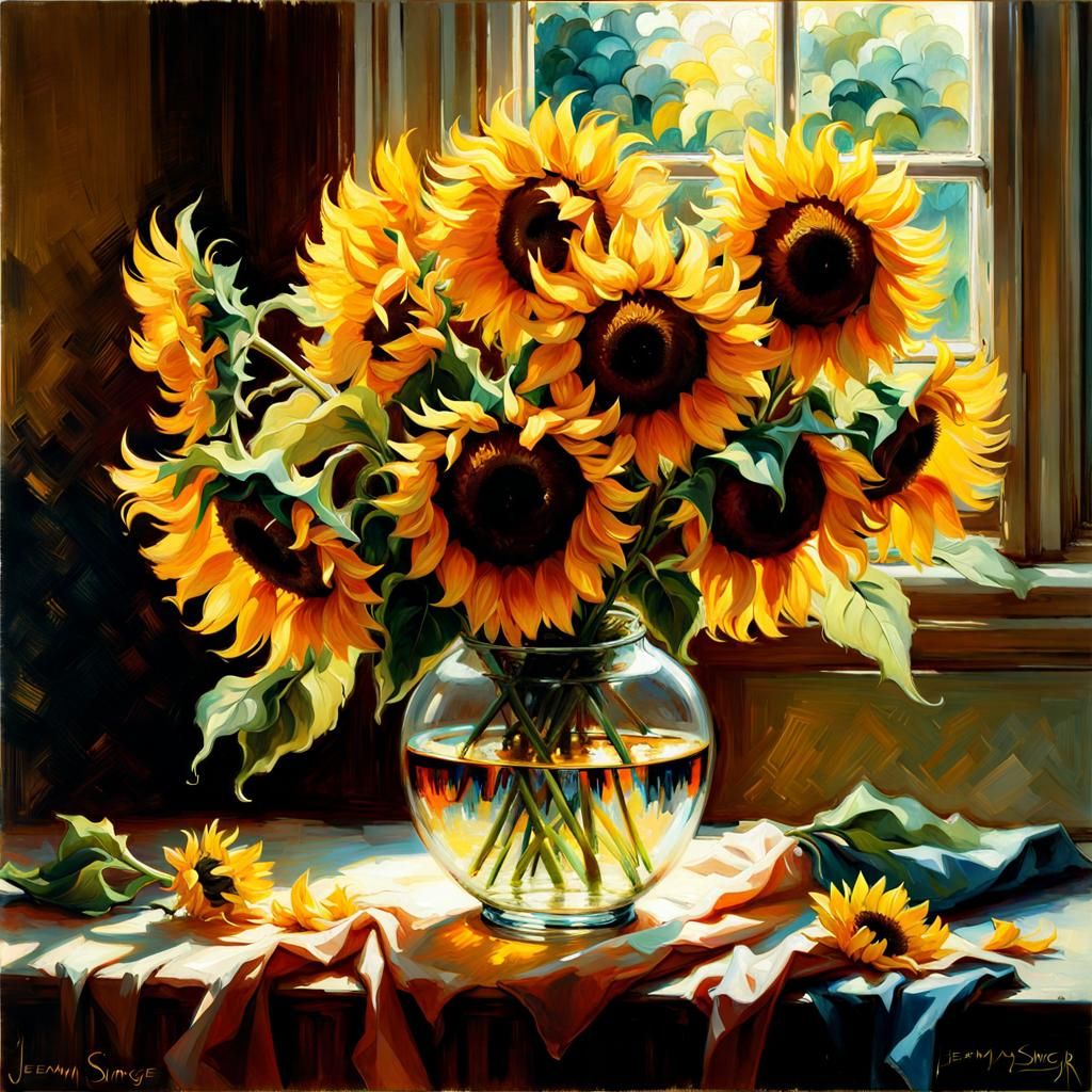 Luminous Sunflowers: Botanical Print in Art Deco Style