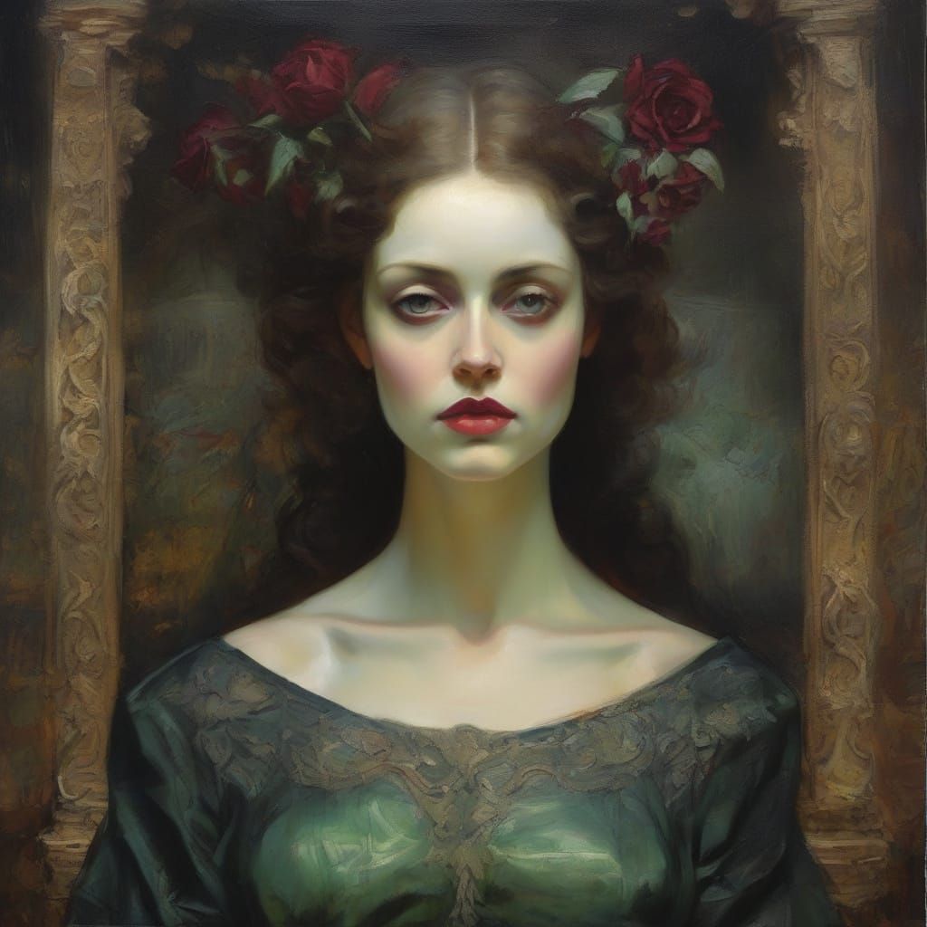 Haunting Gothic Portrait of a Pale Woman in Ethereal Glow