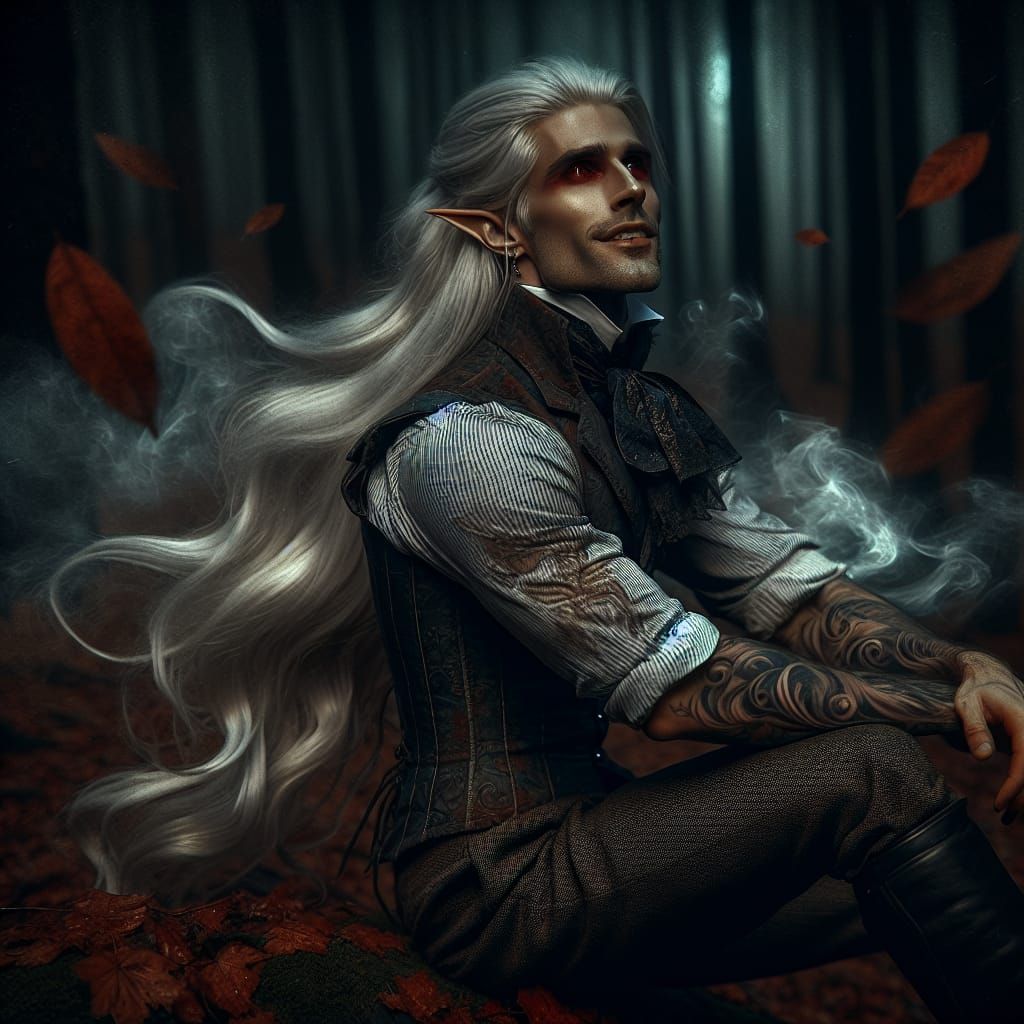 Charming Vampire Elf in Victorian Style, Forest Setting