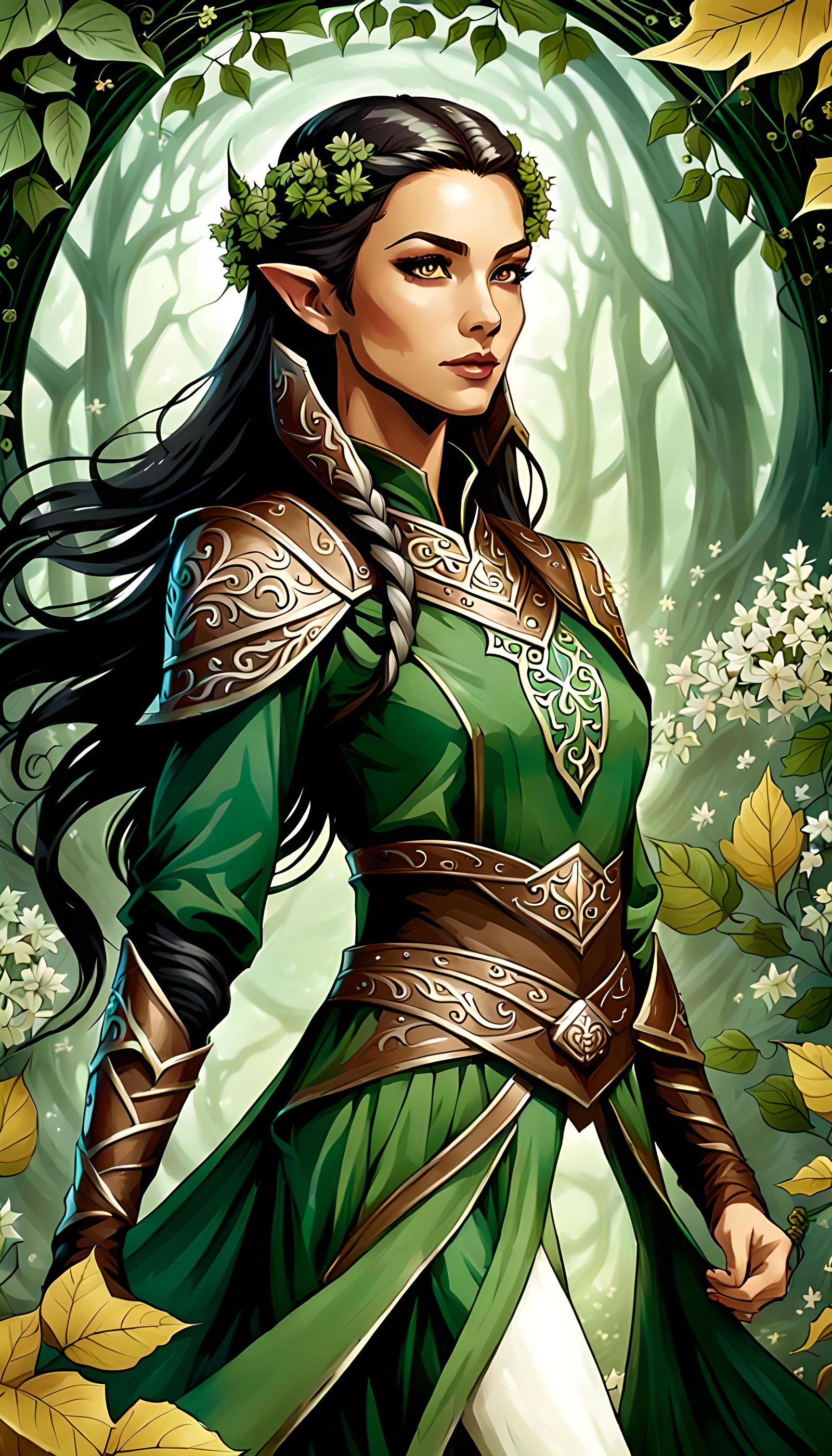 Elven Maiden with Swirling Flowers, D&D Style