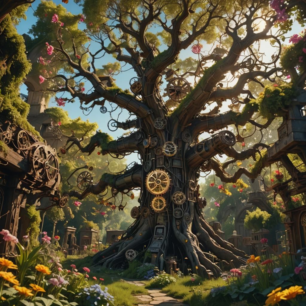 Mechanical Garden with Clockwork Butterflies