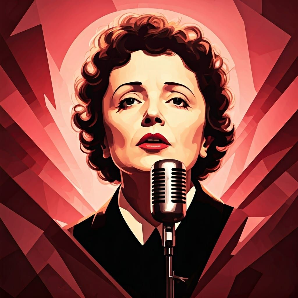 Edith Piaf in Neo-Cubist Geometric Fauvism Style