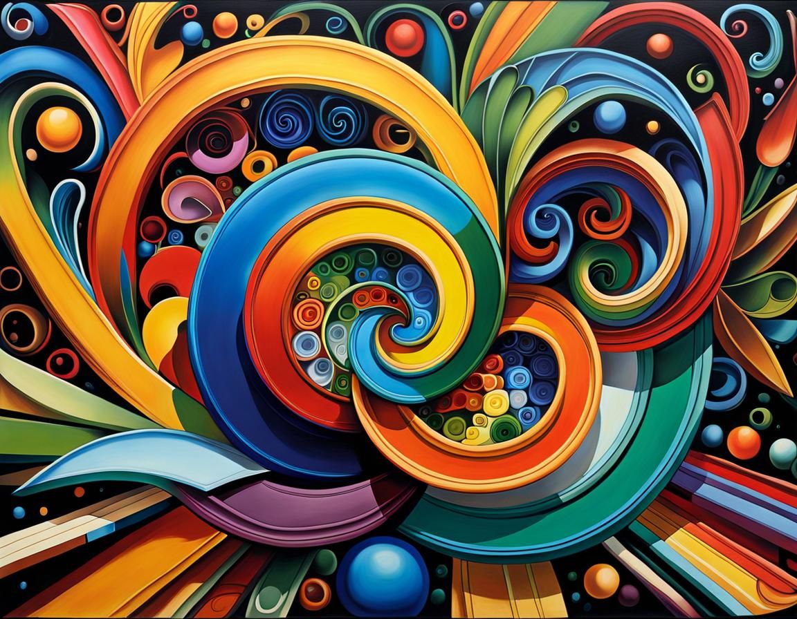 Colorful Abstract Doodle Art in Oil on Canvas