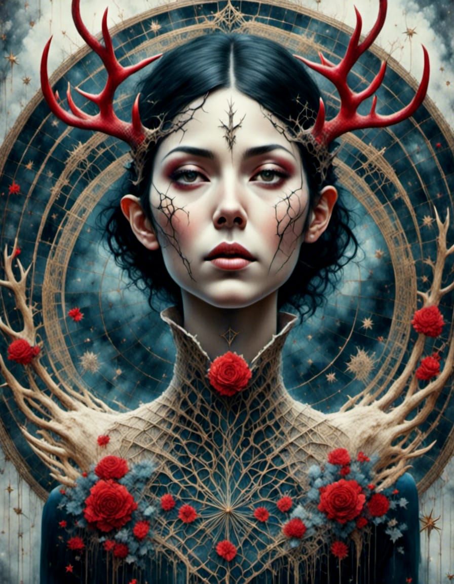 Tarot Card: Lovecraftian Goddess with Deer Antlers