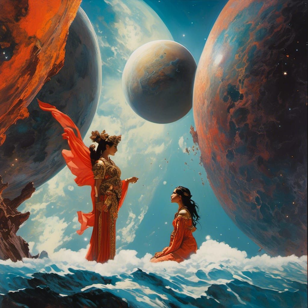Native Woman Diptych in Galactic Setting