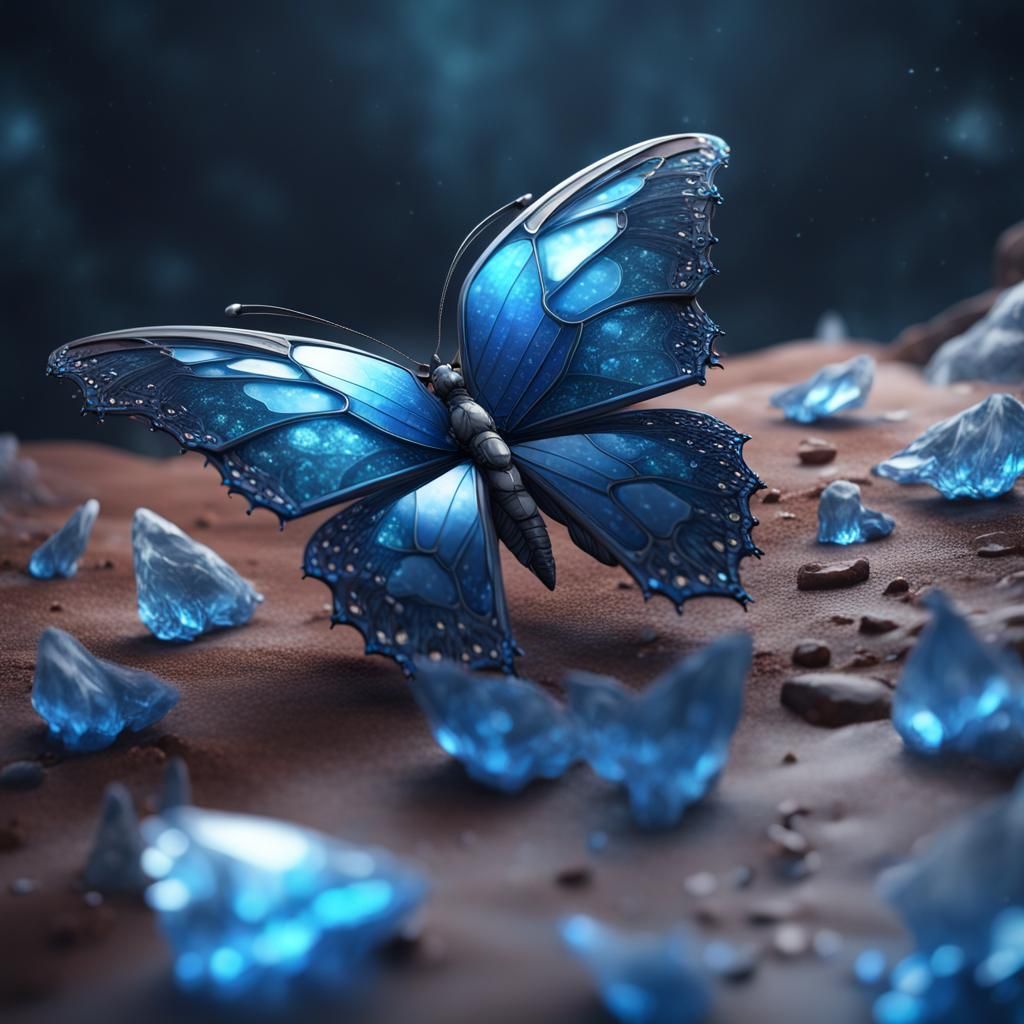 Detailed Blue Crystal Butterfly Fantasy Concept Art