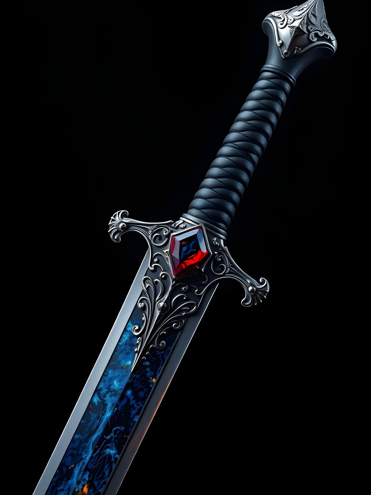 Darkly Vibrant Falchion Sword with Luminous Opal Blade