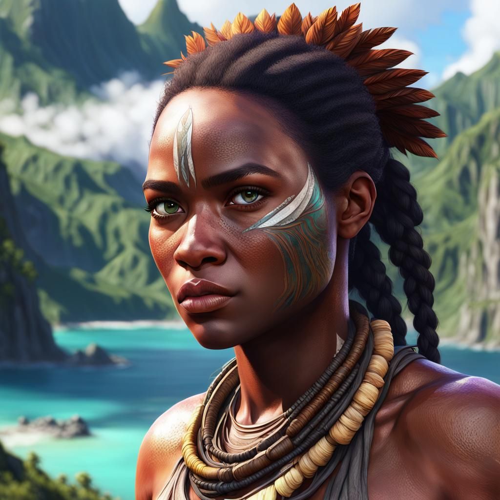 Papua New Guinea Girl Portrait by Rutkowski, Artgerm, and Mu...