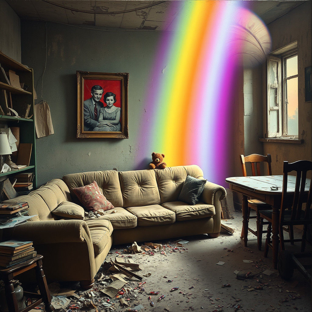 Post-Apocalyptic Rainbow in Dark Surrealist Style