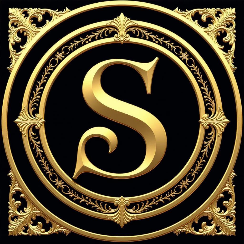 Golden Gothic Letter S on Velvet Background
