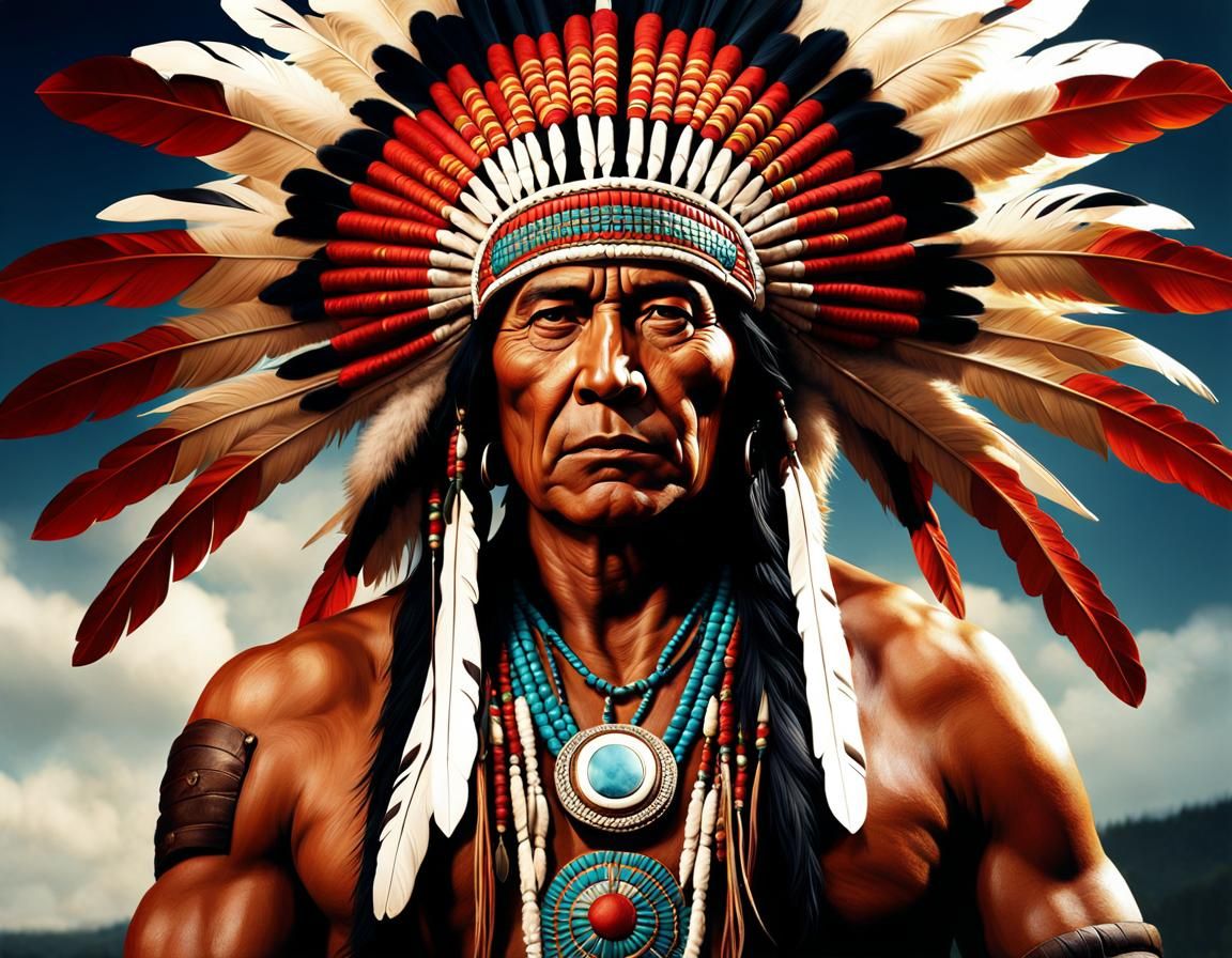 Native American Chief with Mystical Headdress in 8K