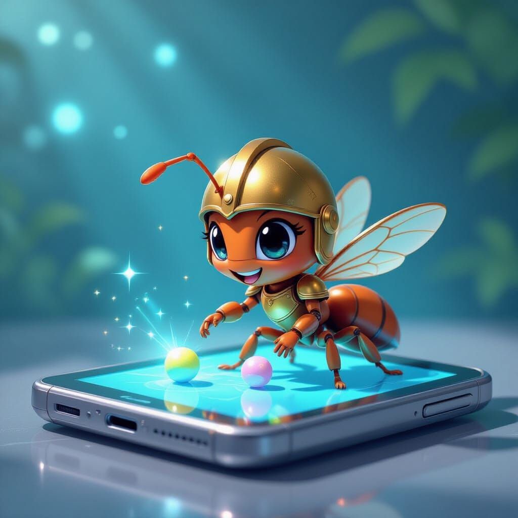 Ant-Droid Playing Marble Game in Blue Light
