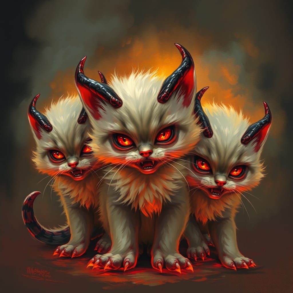 Demonic Fluffy Kittens in Dark Fantasy Style