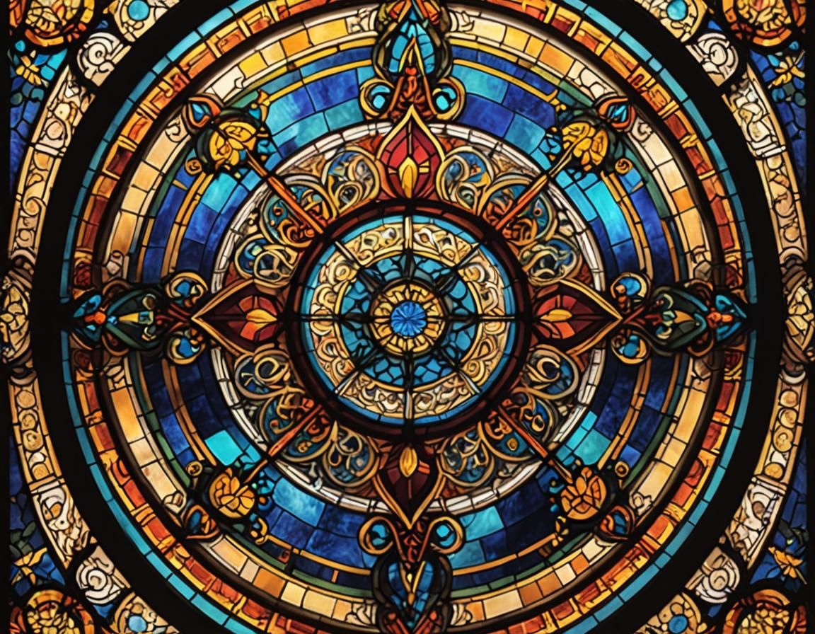 Intricate Stained Glass Art with Geometric Patterns
