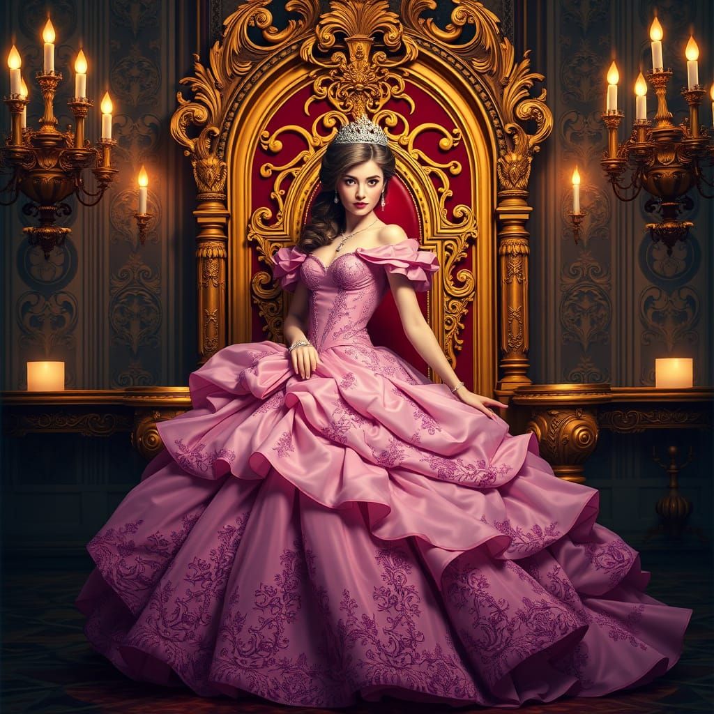Elegant Princess in Ornate Throne Room
