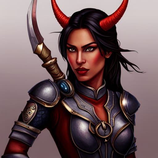 Tiefling Female Fighter Portrait for Dungeons and Dragons