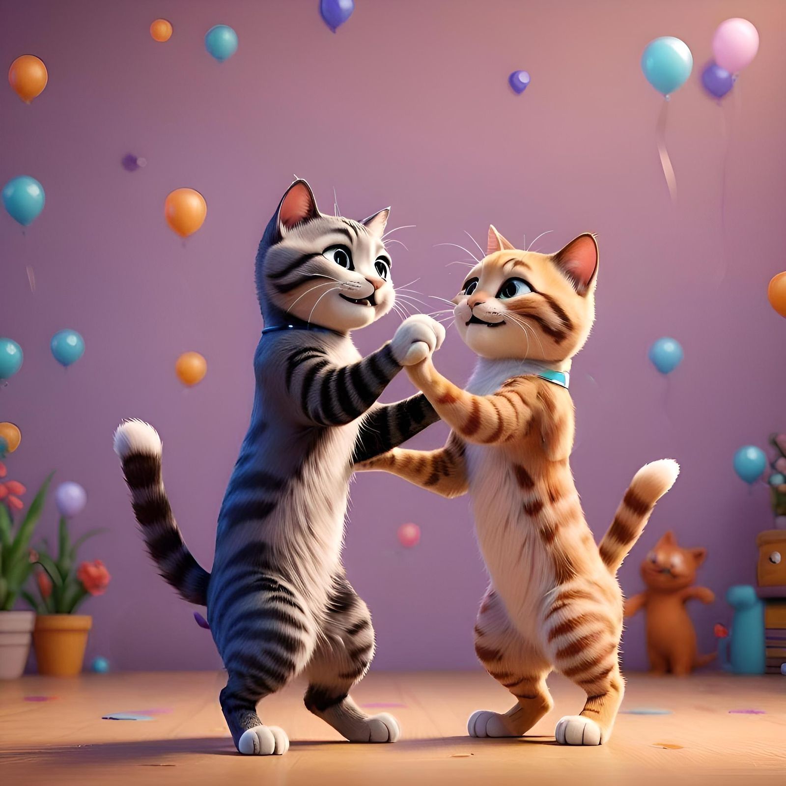 Anthropomorphic Cats High-Five: 3D Digital Art