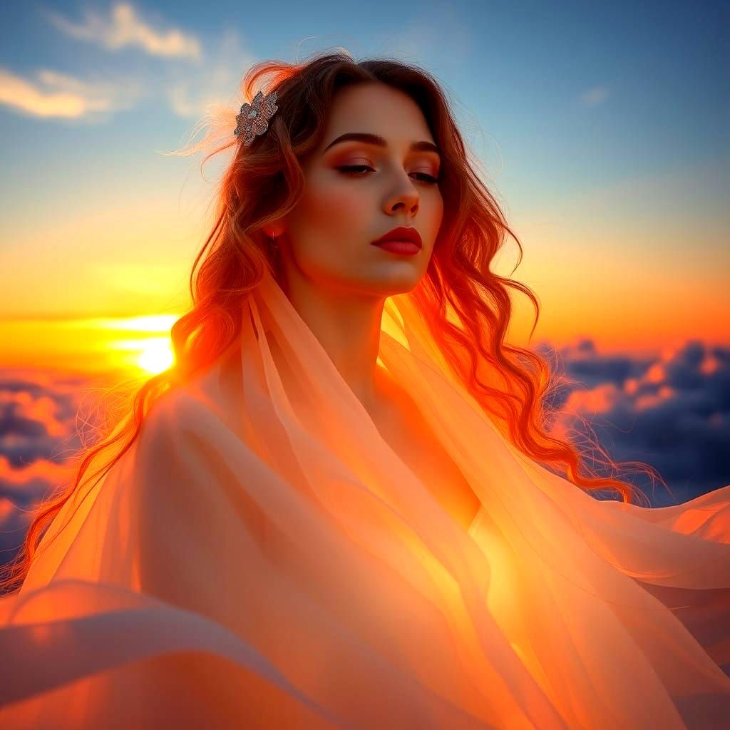 Goddess Radiant in Ethereal Sunset Glow