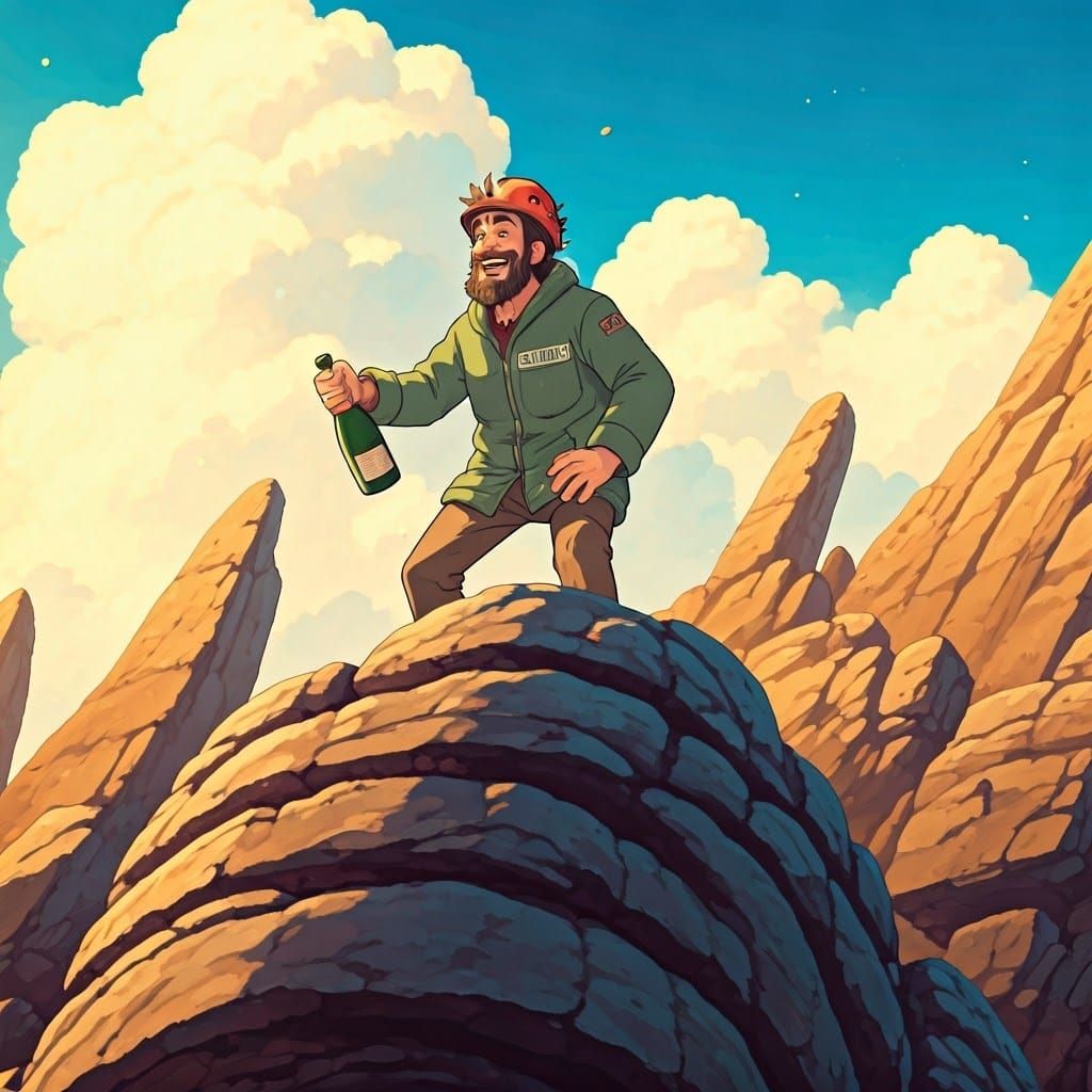 Geologist Celebrates with Wine in Ghibli-esque Landscape