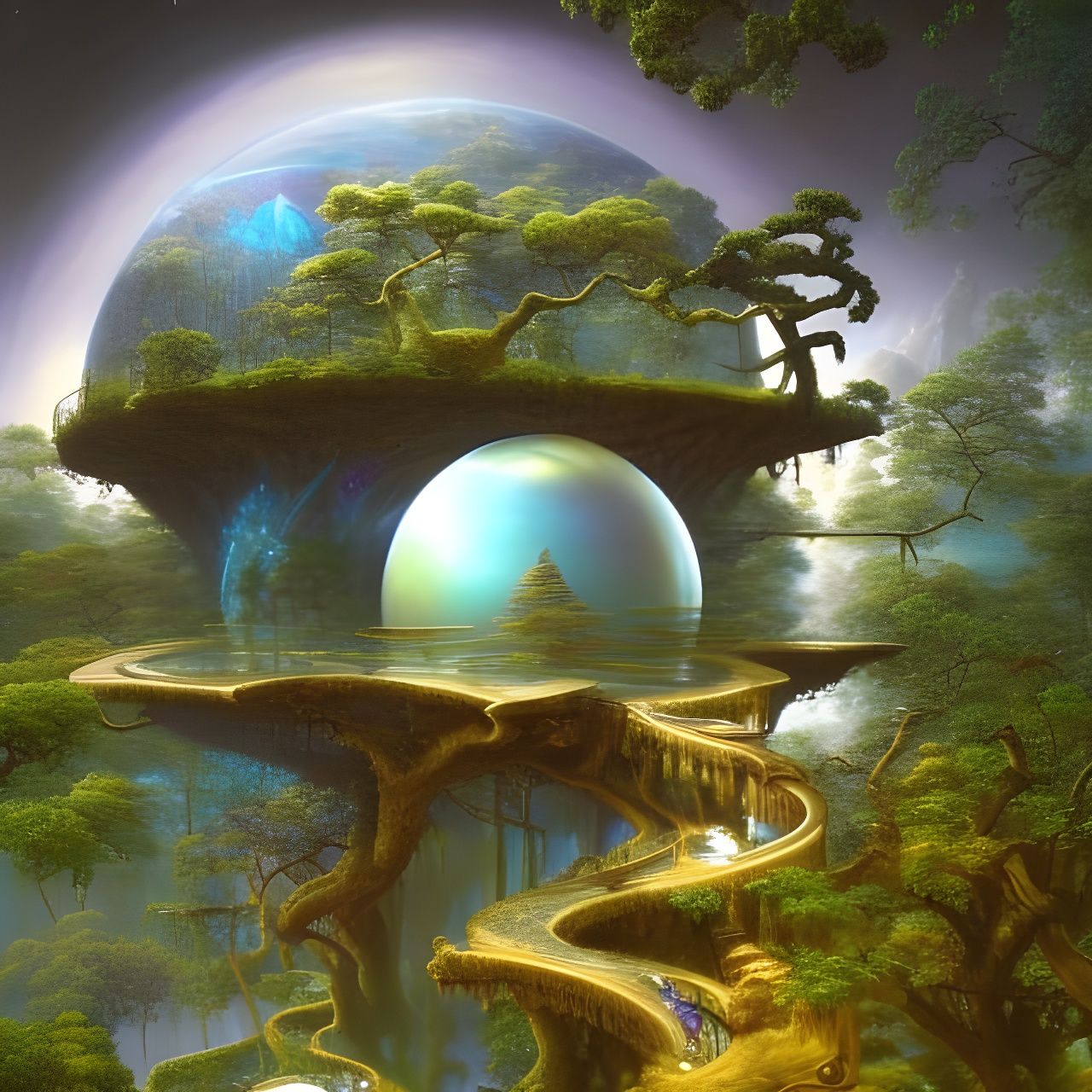 Intergalactic Glass Bridge Scene in Escher Style