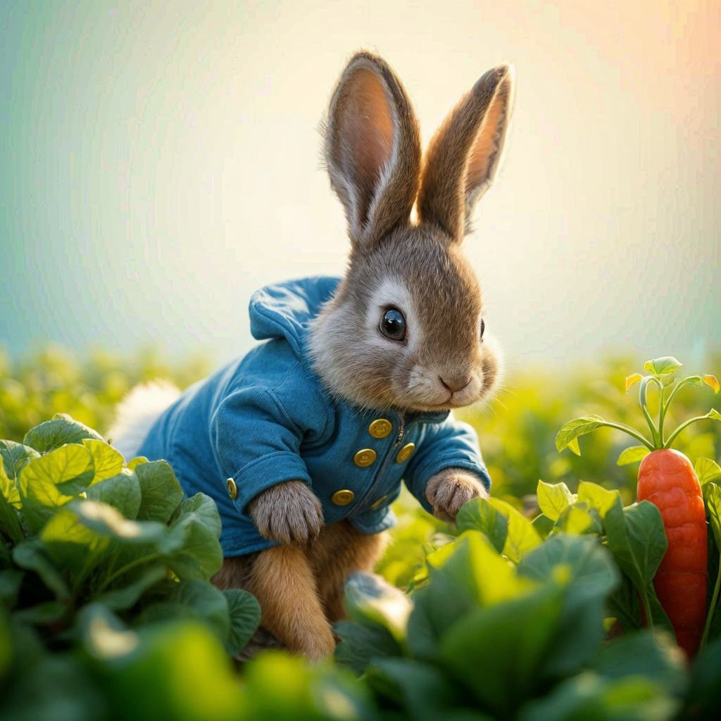 Whimsical Bunny in a Vibrant Vegetable Patch