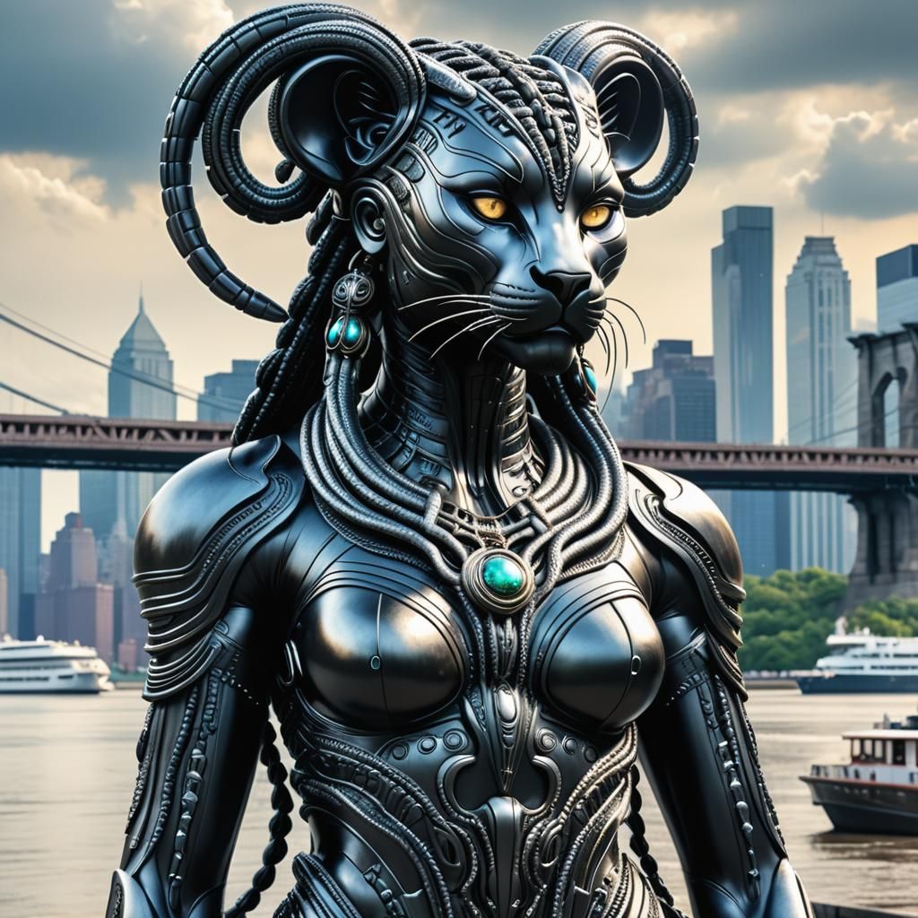 Cosmic Panther Goddess in Afrofuturist Style, Hudson River S...