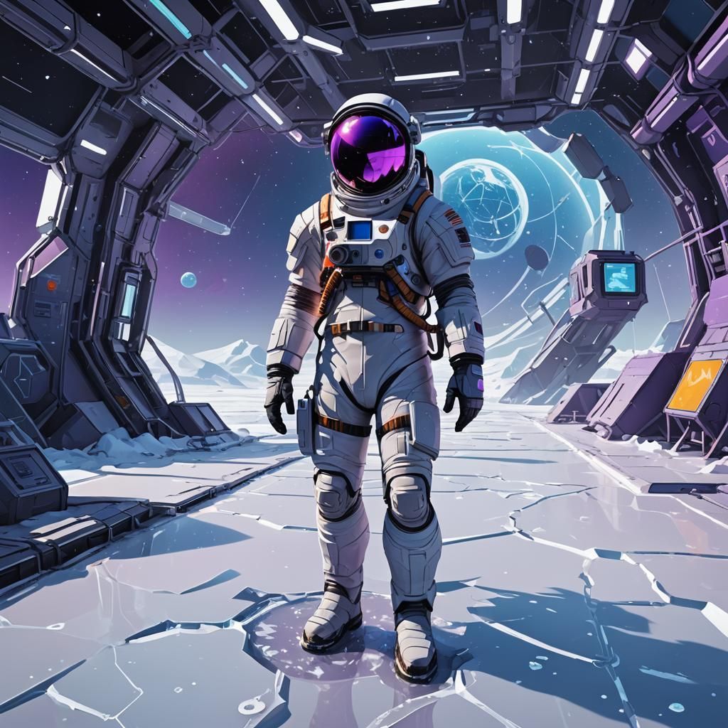 Icy Orbital Station in Low-Poly 3D Art