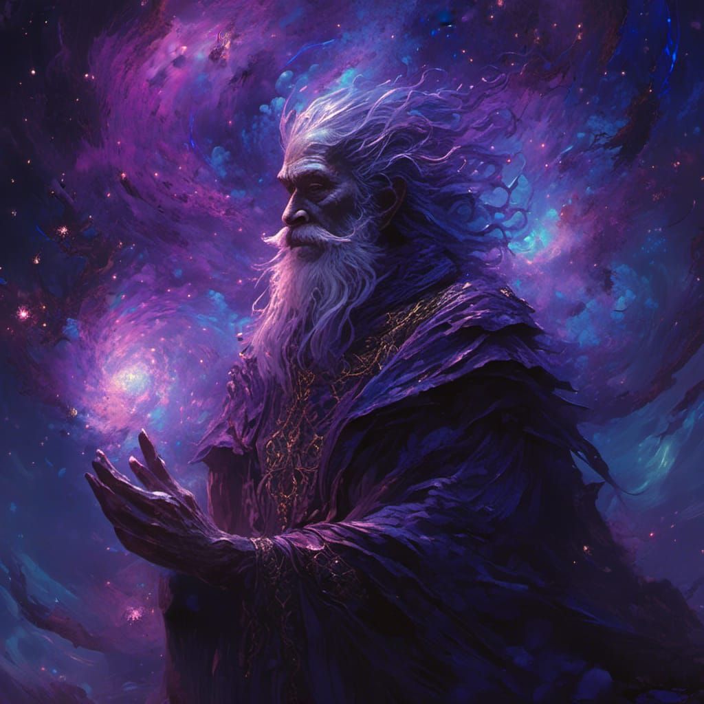 Cosmic Wizard of Nebulas in Dark Fantasy Style