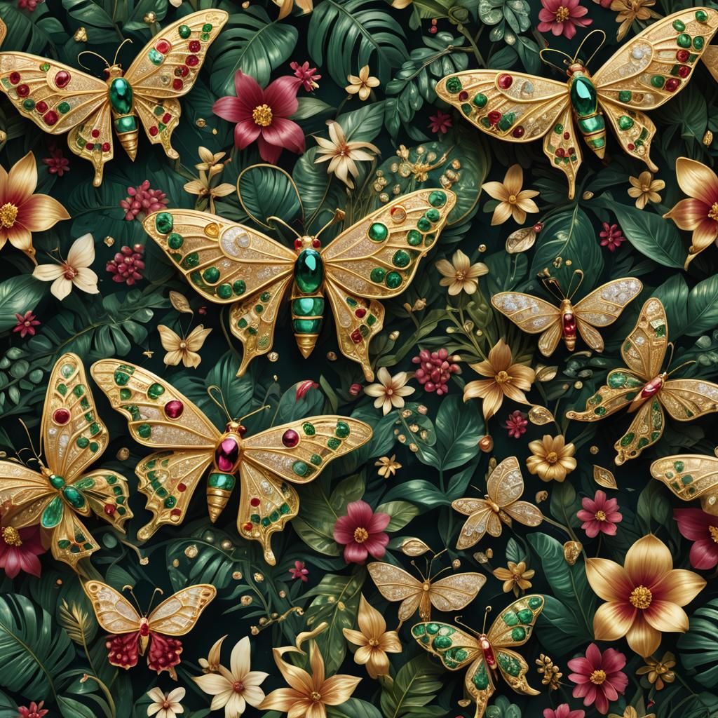 Ornate Jeweled Moth in Tropical Rainforest, 3D Render