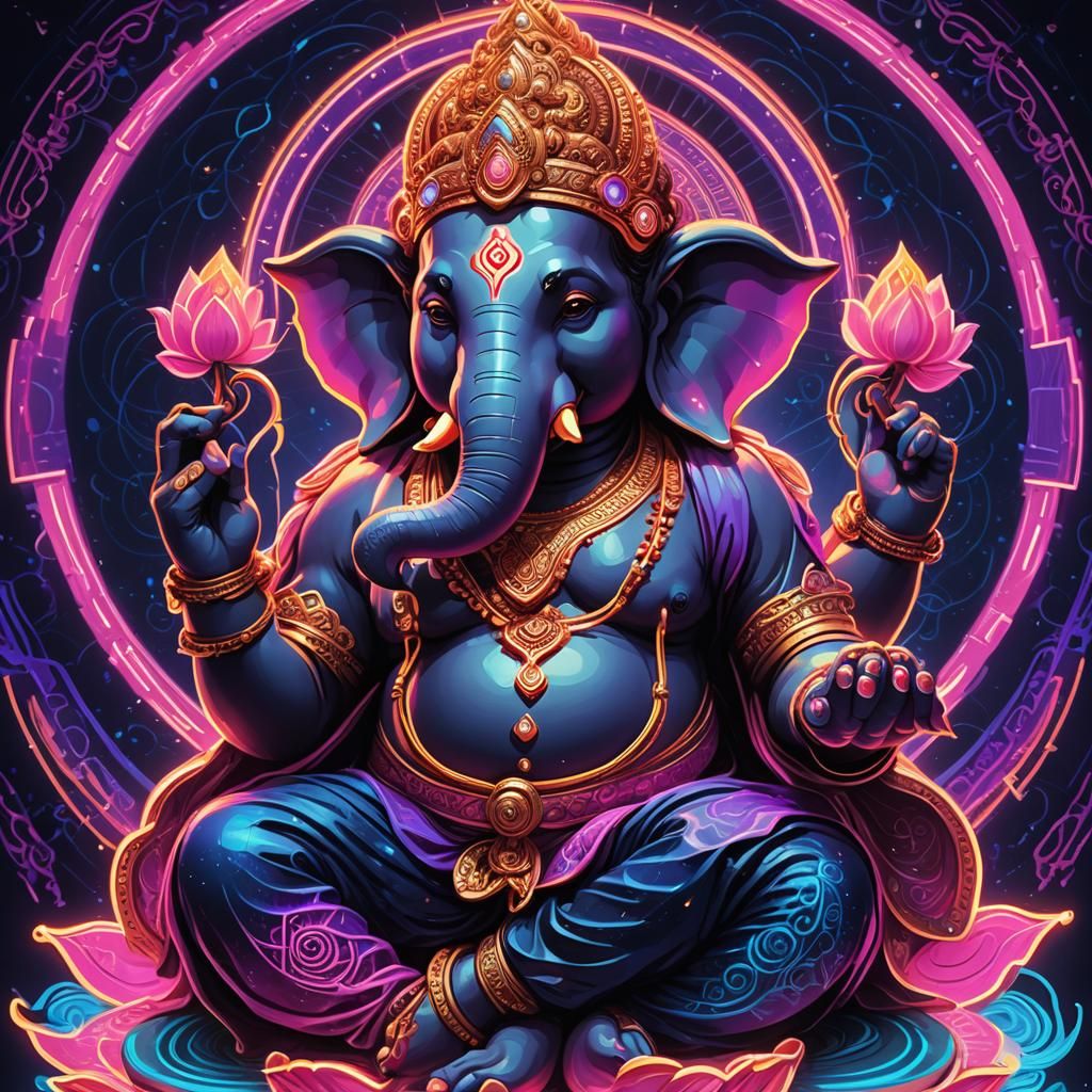 Neon Art Portrait of Lord Ganesha