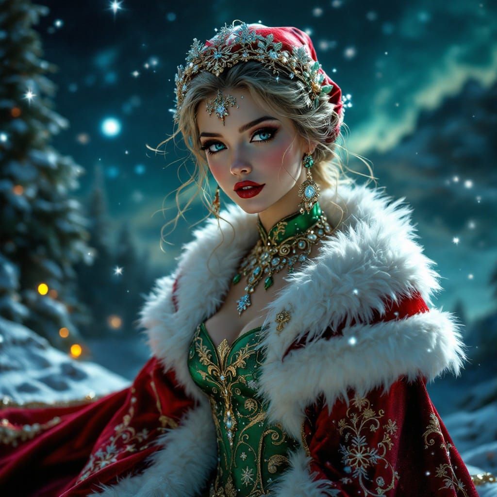 Enchanted Santa Fairy in Vibrant Velvet Attire