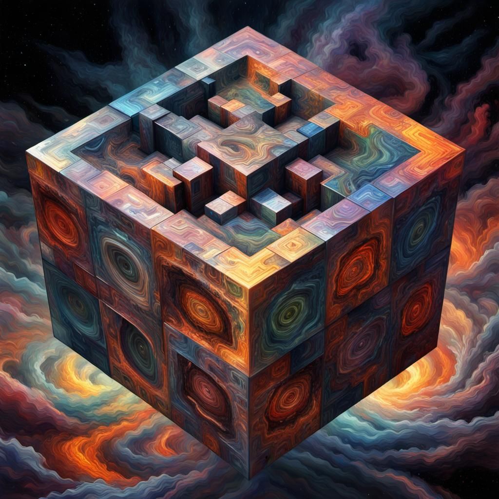 Terraced Cosmic Fractal Cube: Gothic Impressionist Masterpie...