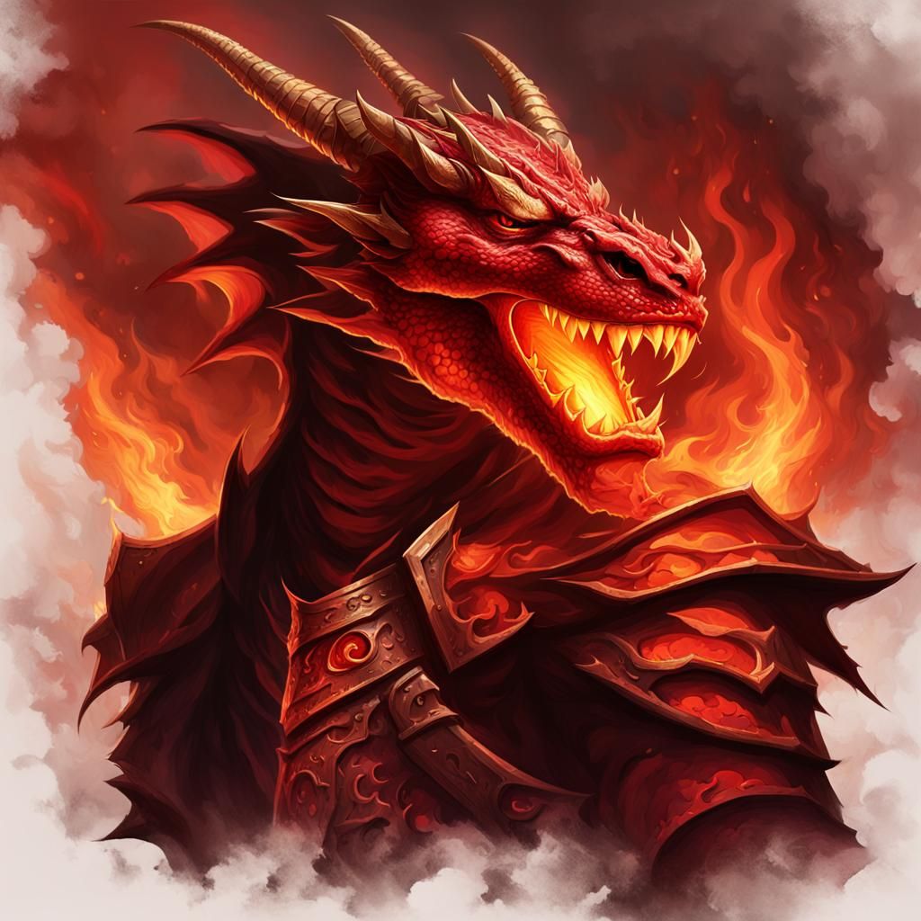 Menacing Red Dragonborn in Flames: Realistic Fantasy Art