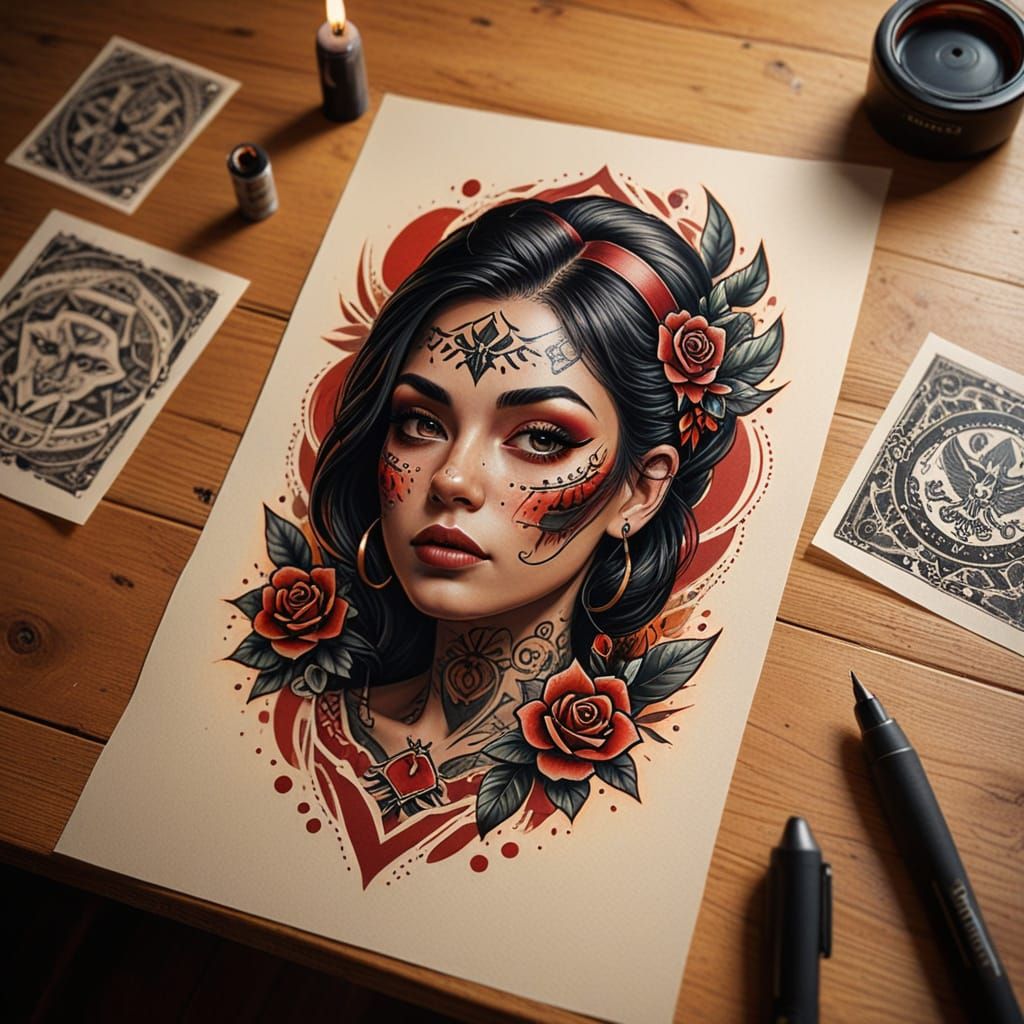 Traditional Tattoo Flash Sheet in American Style