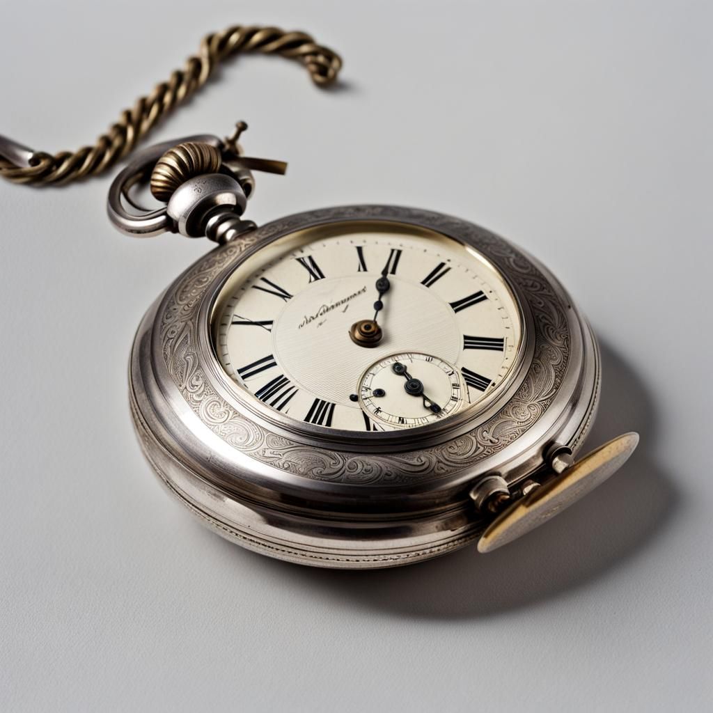 Antique Silver Pocket Watch with Counterclockwise Numerals