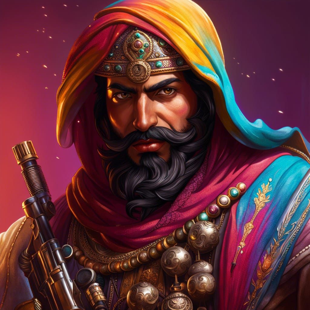 Dramatic Arabian Assassin Concept Art in Splash Style