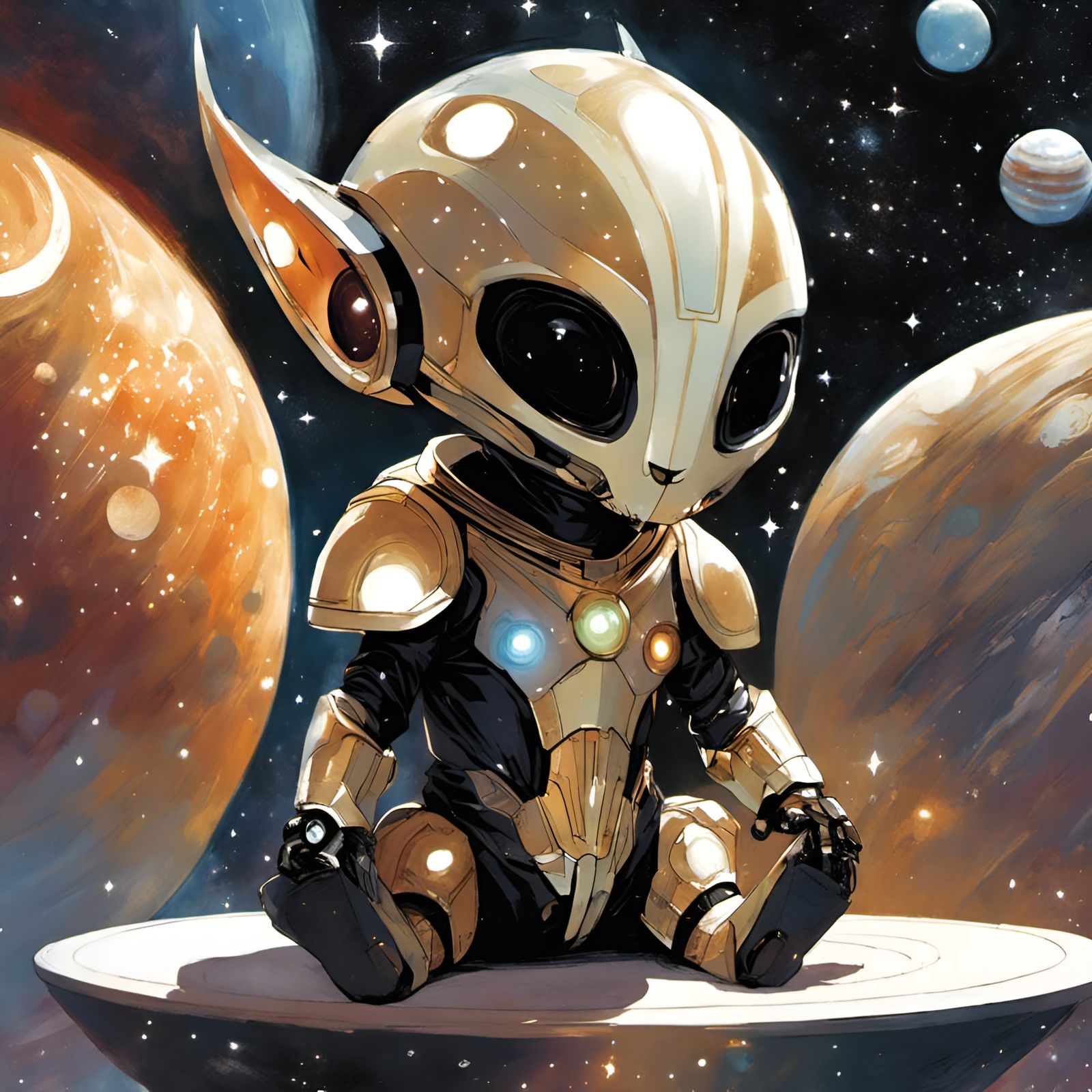 Chibi General Grievous in a Stellar Scene