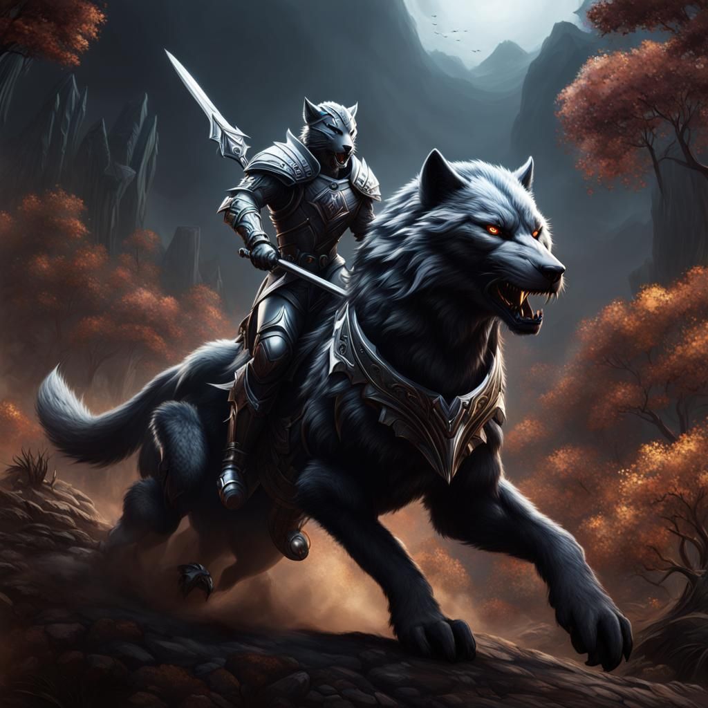 Armored Werewolf and Panther in Detailed Matte Painting