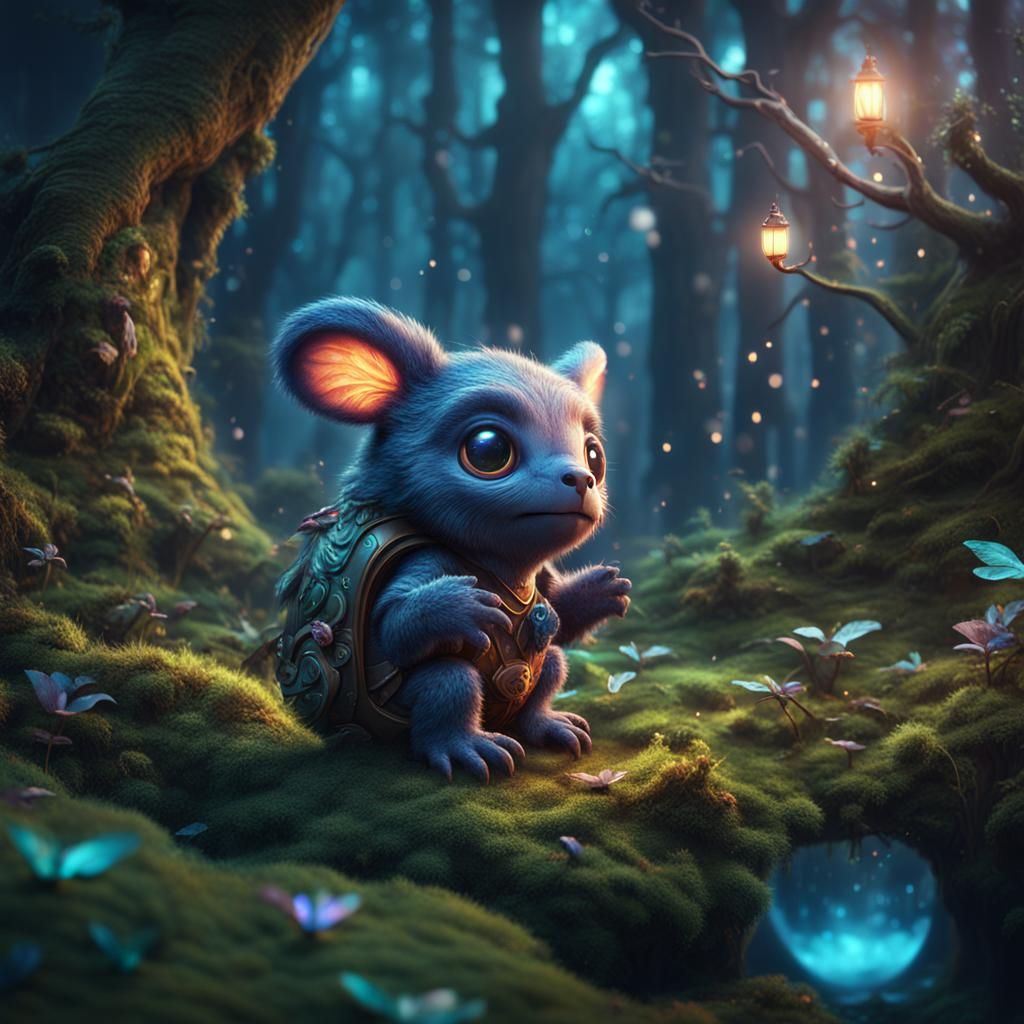 Cute Creature in Magical Forest Concept Art