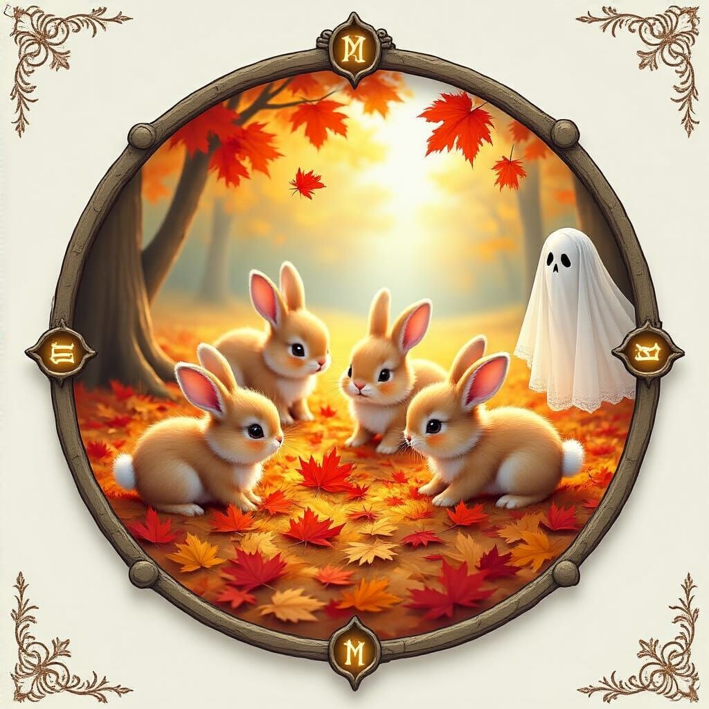 Fluffy Bunnies in Autumn Leaves Gothic Dark Fantasy Style
