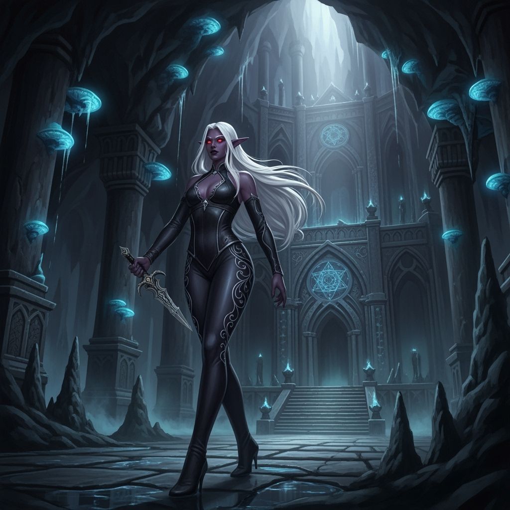 Drow Elf Maiden in Ethereal Underground Complex