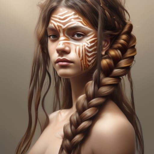 Jungle Girl Portrait in Oil Painting Style